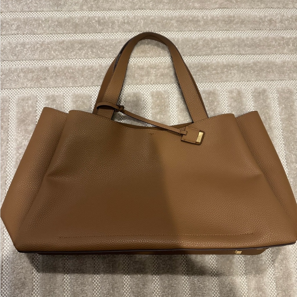 H&M Brown Tote Bag with Structured Shape and Gold Hardware